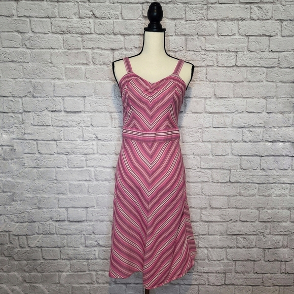 Tommy Hilfiger Dress Pink White Chevron Striped Vneck Strap Stretchy Back Size S - Picture 2 of 8